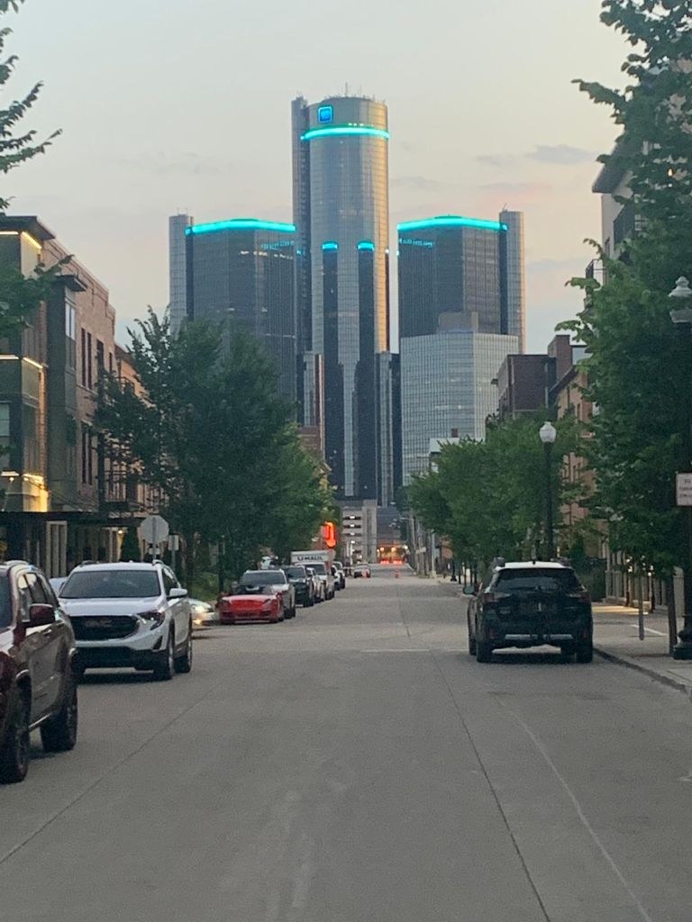 Detroit skyline — the city that built him